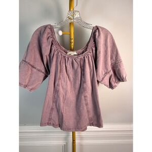 Indigo Thread Co Peasant Blouse Womens Medium Purple Mauve Lace Trim